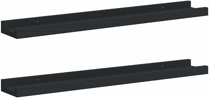 Picture Frame Ledge Shelves Set of 2, Black Wall Mounted Display Shelves for Photos and Decor, 23.6 Inch U-Shaped MDF Floating Shelf with Front Edge, Easy Installation for Living Room Bedroom Office