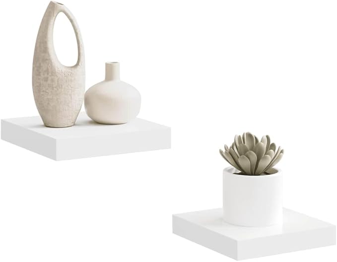 White Honeycomb MDF Floating Wall Shelf Set of 2 with Metal Brackets, Modern Minimalist Design for Home Storage and Display, Invisible Mounting System, Durable and Versatile