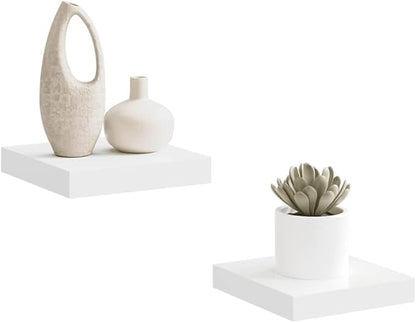 White Honeycomb MDF Metal Floating Wall Shelf Set of 2, Minimalist Modern Storage for Books and Decor with Invisible Mounting System