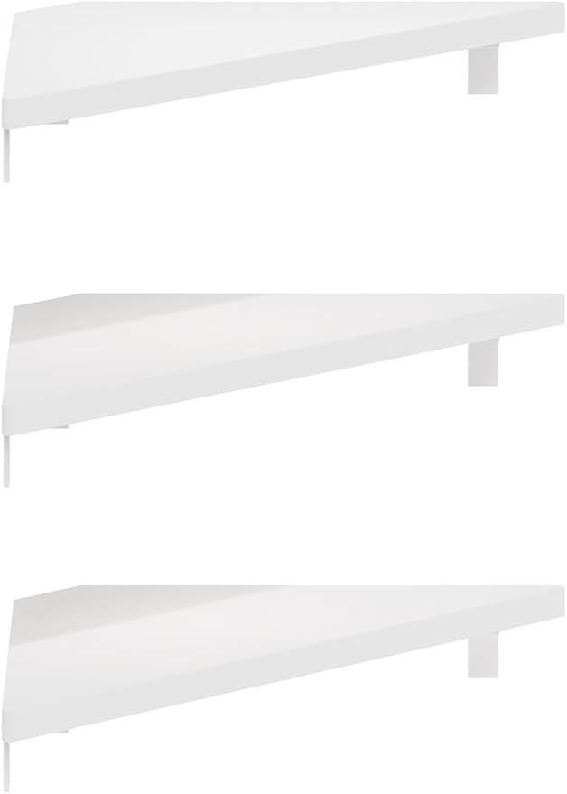 Furinno Rossi Triangle Corner Floating Shelves, Wall Mount Display Shelf, White, Set of 3 (Pack of 2)