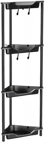 Orimade Rustproof 4 Tier Floor Standing Corner Shower Caddy Organizer, Plastic Metal Splicing Floor Corner Shelf Rack Storage Stands for Bathroom,10.8 x 10.8 x 44.6 inches, Black