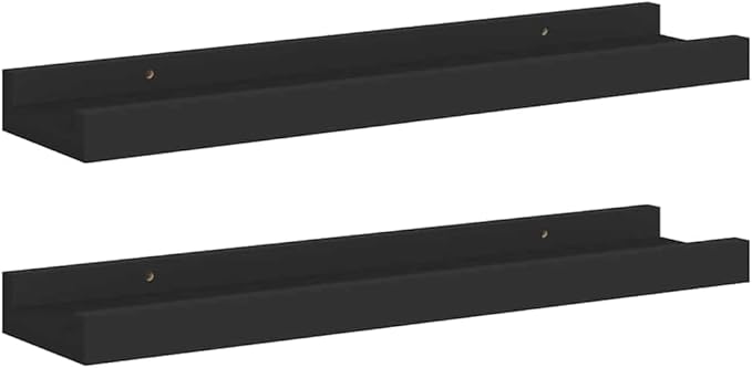 Black Frame Ledge Shelf Set of 2, Modern U-Shaped Floating Shelves for Picture Frames and Decor, Wall Mounted Display Unit with Sleek Finish, Durable MDF Build, 15.7 x 3.5 x