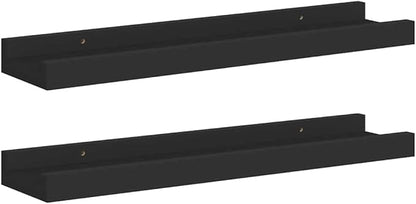 Black Frame Ledge Shelf Set of 2, Modern U-Shaped Floating Shelves for Picture Frames and Decor, Wall Mounted Display Unit with Sleek Finish, Durable MDF Build, 15.7 x 3.5 x
