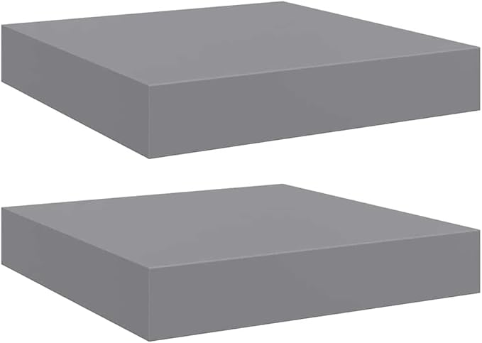 Gray MDF Floating Wall Shelf Set of 2, 9.1x9.3x1.5 Inch Square Shelves for Modern Home Decor, Invisible Mounts for Easy Installation, Durable Display Storage for Books