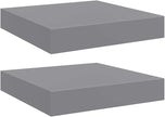 Gray MDF Floating Wall Shelf Set of 2, 9.1x9.3x1.5 Inch Square Shelves for Modern Home Decor, Invisible Mounts for Easy Installation, Durable Display Storage for Books