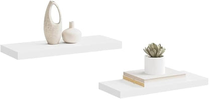 White Honeycomb Floating Wall Shelf Set of 2, MDF and Metal Modern Minimalist Shelves for Home Office, Durable Storage Display Unit with Mounting Hardware