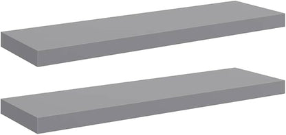 Set of 2 Grey Honeycomb MDF Floating Wall Shelves, Metal Brackets, Medium Size for Modern Storage and Display