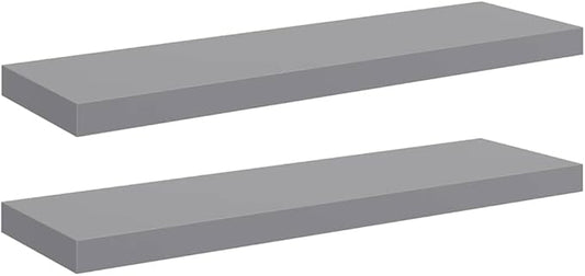 Set of 2 Grey Honeycomb MDF Floating Wall Shelves, Metal Brackets, Medium Size for Modern Storage and Display