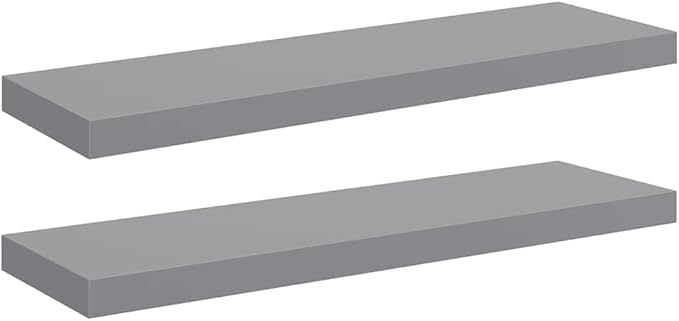 Set of 2 Grey Honeycomb MDF Floating Wall Shelves, Metal Brackets, Medium Size for Modern Storage and Display
