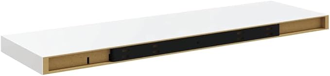 Floating Wall Shelf Set of 2 High Gloss White Honeycomb MDF Metal Medium Modern Invisible Mounting System for Stylish Display and Space Saving Storage