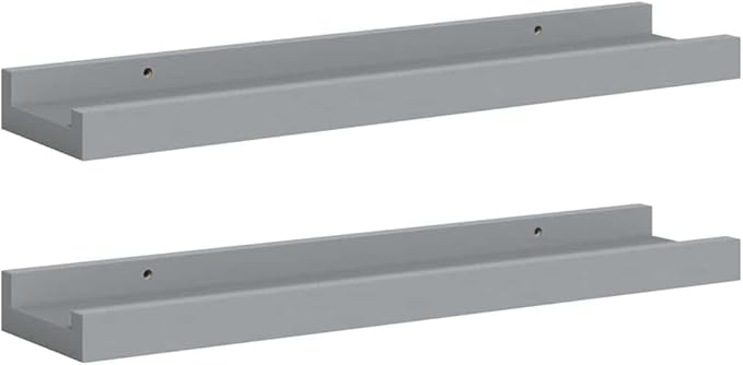 Gray Floating Frame Ledge Shelf Set of 2, Modern U-Shaped Wall Mounted Shelves for Displaying Photos and Artwork, Durable MDF Construction with Minimalist Design for Home