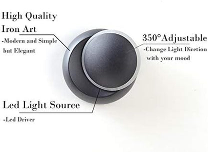 Chrasy Modern Wall Sconce 5W LED Wall Light Lighting Direction Adjustable 3000k Warm White Indoor Hardwired Wall Lamp for Bedside Kitchen Hallway Staircase Aisle (Black)