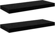 Modern Floating Wall Shelf Set of 2, High Gloss Black Honeycomb MDF with Metal Brackets, Stylish Storage for Books and Decor, Easy Installation Hardware Included, Durable