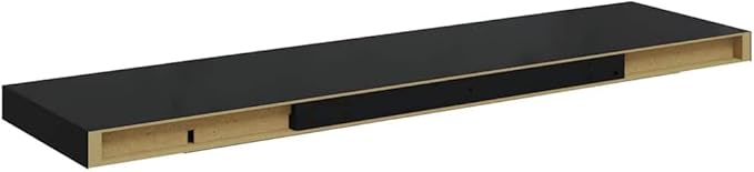 Modern Floating Wall Shelf Set of 2 High Gloss Black Honeycomb MDF with Metal Mounting System for Living Room Office Bedroom Storage Display