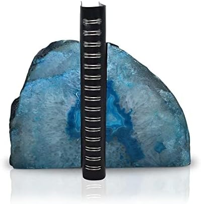 Nature's Decorations Agate Bookends - A Quality Teal Geode with Non-Skid Rubber Bumpers for Shelves, Office, Home Decor - Heavy Duty Cool Crystal Stone (3-4 LB)