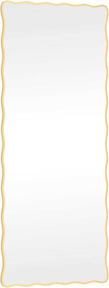 60X24 Inch Gold Wavy Bathroom Mirror for Wall, Scalloped Bathroom Vanity Mirror Farmhouse, Large Rectangle Mirror, Tempered Glass, Hangs Horizontally or Vertically