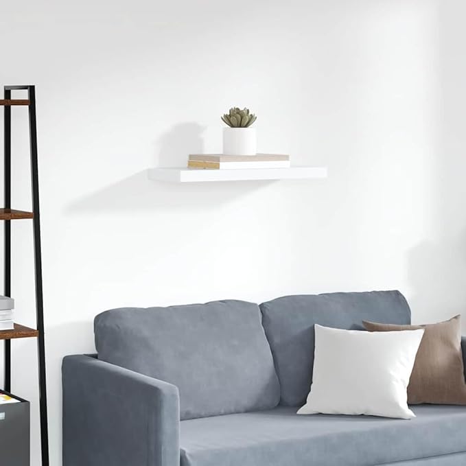 White Honeycomb MDF Floating Wall Shelf with Metal Brackets, Modern Design for Living Room Bedroom Office, Sturdy Storage Solution, Easy Installation and Maintenance,