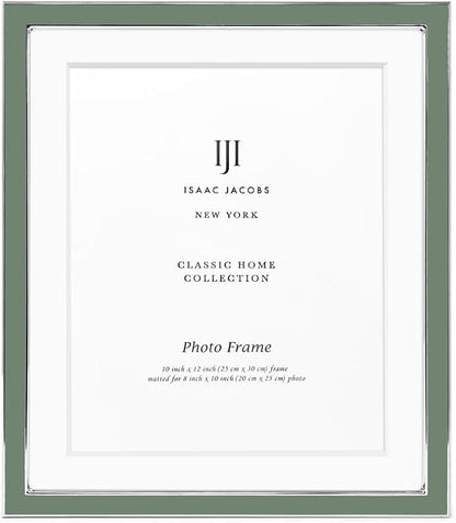 Isaac Jacobs 10x12 (Matted 8x10) Rosemary Green Enamel Picture Frame with Silver Metal Edge and Easel, Tabletop Display, Wall Décor, Photo Gallery, (10x12 (Matted 8x10), Rosemary Green with Silver)