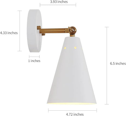MWZ White Wall Sconces Set of Two, Modern Sconces Light Fixtures Hardwired with Metal Shade,Indoor Decor Arm Swing Lamp for Hallway,Bedroom,Living Room,Reading,Bedside,Kitchen,Nightstand