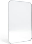 Wall Mount Mirror for Bathroom, Brushed Silver Metal Framed Rounded Corner Rectangular Vanity Mirror (24