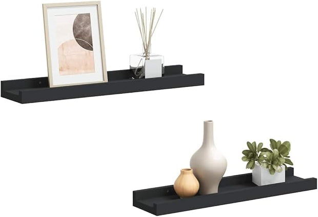 Frame Ledge Shelf Set of 2 Black MDF 15.7 x 3.5 x 1.2 in, Modern Wall Mounted Floating Shelves for Picture Frames and Decorations, Durable U-Shaped Design for Stylish Home