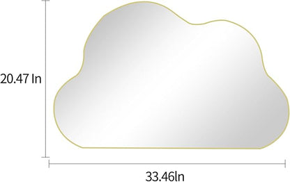 POZINO Gold Irregular Mirror, 33.5"x20.5" Cloud Shaped Mirrors, Asymmetrical Wall Mirror, Abstract Funky Frameless Mirrors for Living Room Bathroom Bedroom Entryway Fireplace
