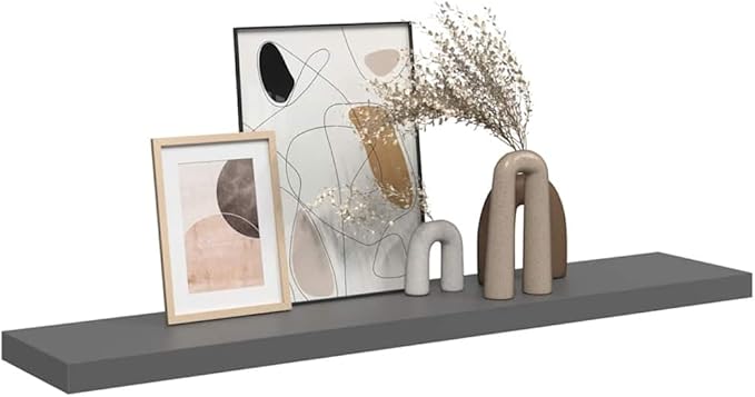 High Gloss Grey Honeycomb MDF Large Floating Wall Shelf 4-Piece Set, Modern Space-Saving Design with Sturdy Construction for Display and Storage