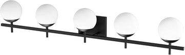 Ralbay Mid Century Modern Vanity Lights Black Milky Glass Mid Century Bathroom Vanity Lights Over Mirror, Wall Light for Bathroom Black 5 Light