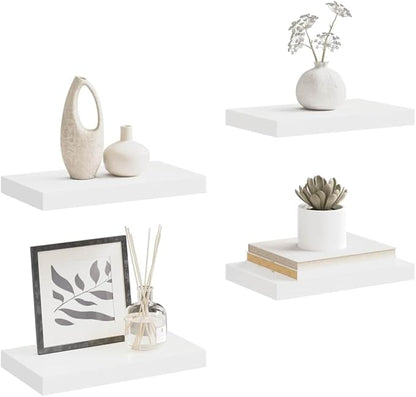 White Honeycomb MDF Floating Wall Shelf Set of 4 with Metal Brackets, Modern Minimalist Display Shelves for Home Organization and Decoration