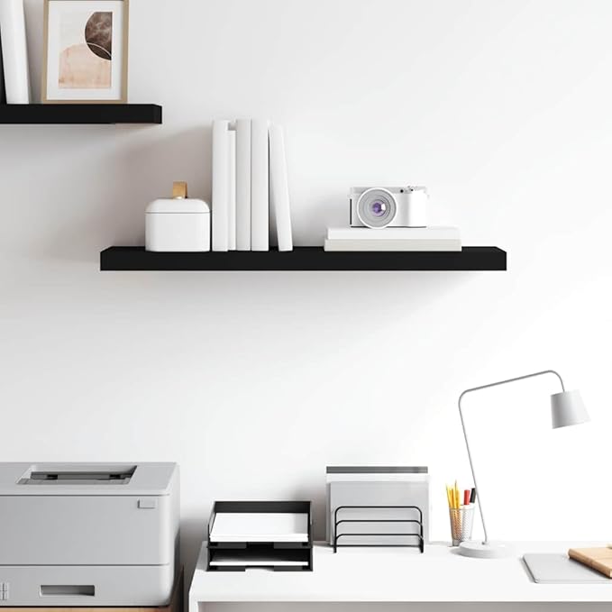 Black Honeycomb MDF Floating Wall Shelf with Metal Frame 31.5 x 9.3 x 1.5 Inches, Modern Display Shelf for Collectibles and Decorative Items, Space-Saving Mounted Storage