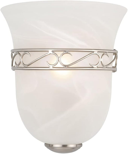 Design House 514588 Marlowe Traditional 1-Light Indoor Wall Light Dimmable Alabaster Glass for Bathroom Bedroom Hallway, Satin Nickel