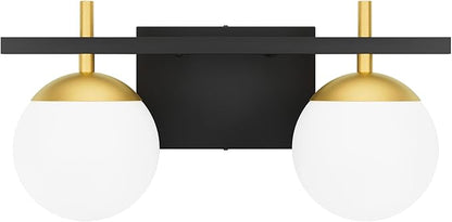 Ralbay 2-Light Black and Gold Bathroom Vanity Light Mid Century Modern Milky Glass Ball Wall Light for Bathroom 2 Light Black/Golden
