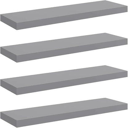 Set of 4 Grey Honeycomb Floating Wall Shelves, MDF and Metal Modern Storage, 31.5 x 9.3 Inches, Easy Installation with Hardware, Durable Display Shelves for Home Decor
