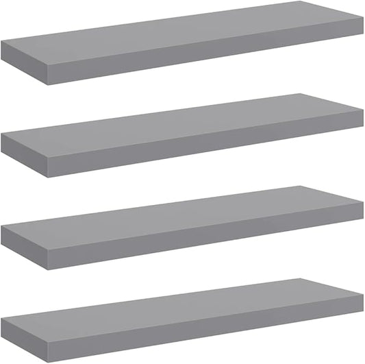 Set of 4 Grey Honeycomb Floating Wall Shelves, MDF and Metal Modern Storage, 31.5 x 9.3 Inches, Easy Installation with Hardware, Durable Display Shelves for Home Decor