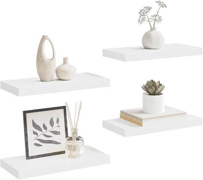 Set of 4 White Honeycomb MDF Metal Floating Wall Shelves, Modern Minimalist Design for Living Room Storage and Display, Easy Installation with Mounting Hardware, Durable