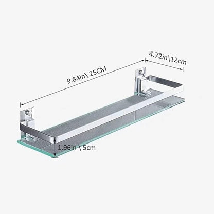 Bathroom Glass Shelf Tempered Glass Rectangular Extra Thick Aluminum Silver Sand Sprayed Wall Mounted 9.84 inches