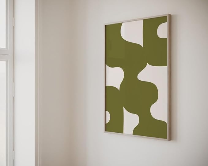 Nationcog Mid-Century Olive Green Beige Minimalist Art, Modern Wall Decor, Trendy Light Tones Easter Gift Home Accent Design (Unframed) (20x30)