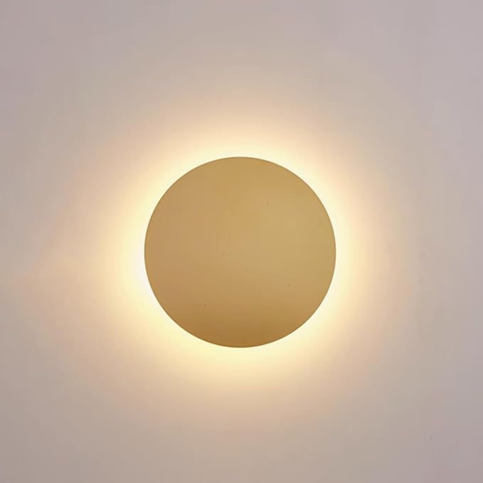 Gold Modern Wall Sconce Round Disc Sconces Wall Lighting Metal Circular Stairwell Lighting 3000K Warm LED Wall Lights for Living Room Bedroom Stairway - 8"