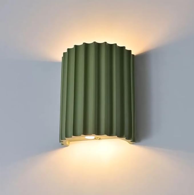 7 Inch Large Contemporary Wall Sconce Modern Wall Light Up and Down 2 Lights Nordic Green Wall Mounted Lamp Half Cylinder Resin Plaster Sconces Lighting for Living Room Stairway
