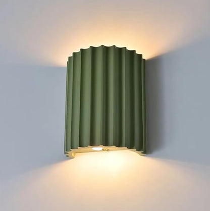 7 Inch Large Contemporary Wall Sconce Modern Wall Light Up and Down 2 Lights Nordic Green Wall Mounted Lamp Half Cylinder Resin Plaster Sconces Lighting for Living Room Stairway