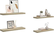 Set of 4 Oak Floating Wall Shelves, Honeycomb MDF with Metal Brackets, Modern Minimalist Design for Home Decor and Storage, 31.5x9.3 Inches, 22 lbs Capacity Each, Warm Oak