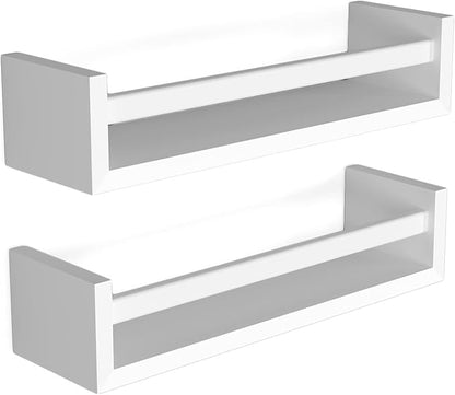 You Have Space Elba Floating Book Shelves for Kids Room Decor, Nursery Shelves for Wall, Bookshelf, White Set of 2