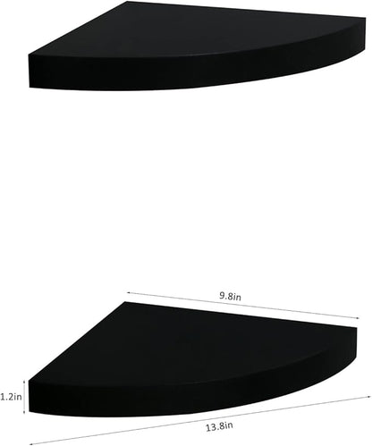 AHDECOR Black Corner Shelves, Modern Floating Corner Shelf for Space-Saving Storage in Bathroom, Bedroom, Kitchen, and More, Set of 2
