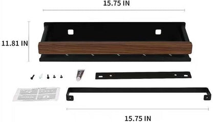 Bathroom Shelf 40 Inch, Wall Mounted Organizer with Towel Rail & Self-Draining - Space Saver with Removable Clips for Kitchen, Living Room, Solid Walnut Finish