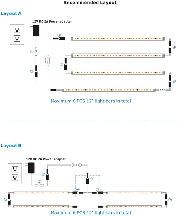 Under Cabinet Lighting Plug in. 6 PCS 12 Inch Likable Low Profile Bright Light Strips. Dimmable 24W LED Kit for Kitchen Cabinets Countertop Workbench Counter Shelf Closets Daylight 5000K