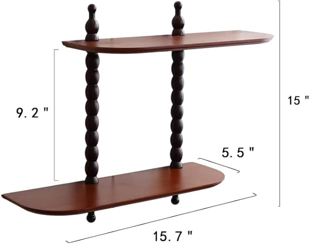 FRIADE 2-Tier Wall Mounted Floating Shelf with Two Roman column ,Decorative Display shelf for Entrance,Bathroom, Bedroom, Living Room, Kitchen,Office (Brown)