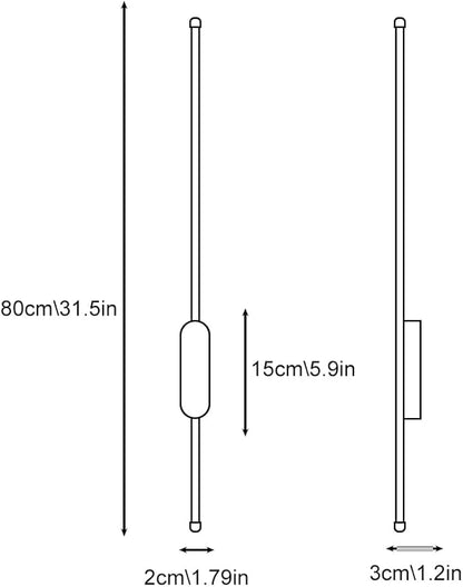 LED Hardwired Wall Sconce - Minimalist Linear Lighting Fixture for Bedroom, Living Room, and Hallway (3 Color Modes, 80cm)