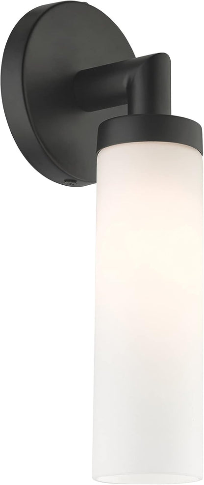 Livex Lighting 10103-04 Aero Collection ADA 1-Light Wall Sconce Light with Satin Opal White Glass Cylinder Shade, Black, 4.25 x 11