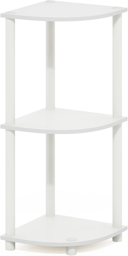Furinno Turn-N-Tube Corner Shelf, 3-Tier Corner Bookshelf, Display Storage Shelves with Open Shelves, for Organization and Storage, Living Room, Home Office, Garage, White