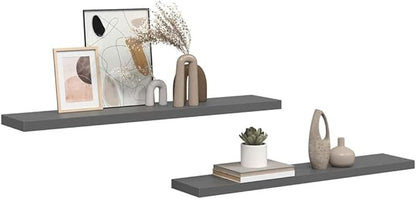 High Gloss Grey Floating Wall Shelf Set of 2 with Invisible Mounting System, Modern Honeycomb MDF and Metal Wall Shelves for Living Room Bedroom Office, Durable Storage